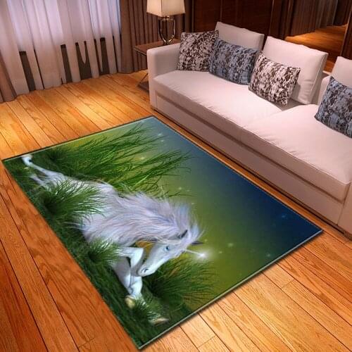 Cartoon Unicorn Pattern Carpets For Living Room Bedroom Floor Mat Soft Flannel 3D Printed Child Carpet Kids Room Crawl Area Rugs