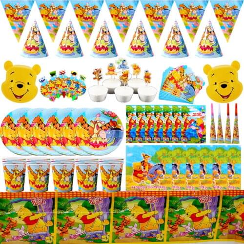 Disney Winnie the Pooh Cartoon Theme Childrens birthday party Decoration Baby Shower supplies cups Plate Straw Tablecloth Set