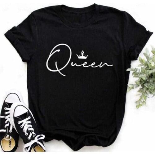 Fashion Crown Queen Letter Print T Shirt Women Short Sleeve O Neck Loose Tshirt Summer Women Girls Tee Shirt Tops Clothes Mujer