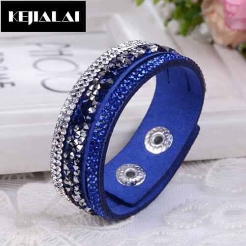 2017 New Fashion Multilayer Leather Bracelets for Women Crystal Slack Leather Deluxe Wrap Bracelet Rhinestone Paved Punk Jewelry
