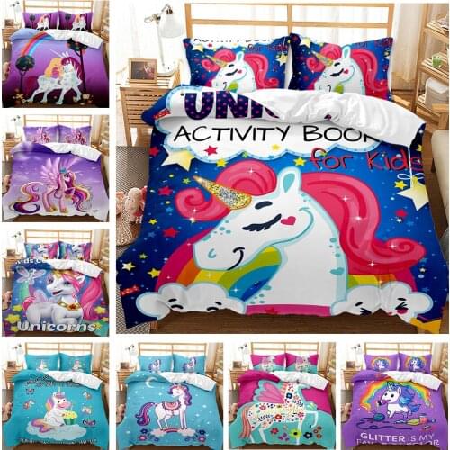 2021 New 3D Unicorn Rainbow colors Bedding Set Duvet Covers Pillowcases Cartoon Comforter Luxury Bedding Sets Bedclothes for kid
