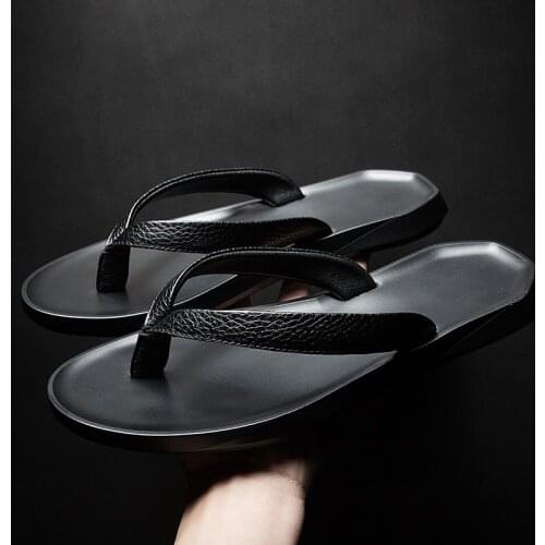 2020 New Brand Mens Slippers High Quality Summer Beach Flip Flops Soft Male Comfortable Slides Real Leather Light Outdoor Shoes