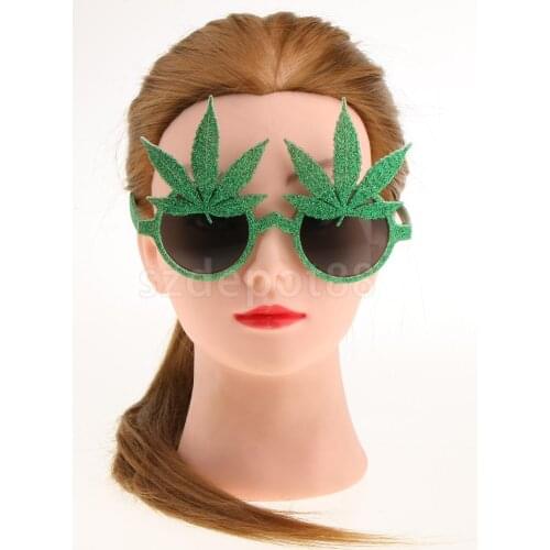 Novelty Glitter Green Maple Leaf Sunglasses Funny Eye Glasses Party Dress Up