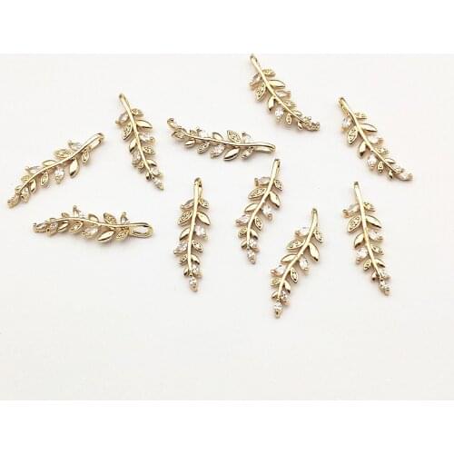New Arrival! 27x8mm 50pcs Cubic Zirconia Leaves Shape Charm for Earrings DIY Making Parts,Jewelry Findings & Components