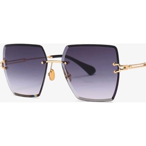 Crystal Square Rimless Sunglasses Gradient Lens Transparent Clear Sun Glasses For Women Luxury Vintage Brand Big Ladies Eyewear