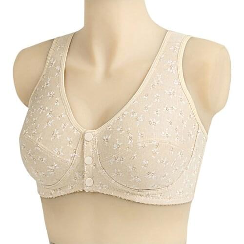 Thin Simple Cotton Bras For Women Front Closure Vests Underwear Bra Floral Bralette Brassiere Full Cup B C Plus Size 36 to 44
