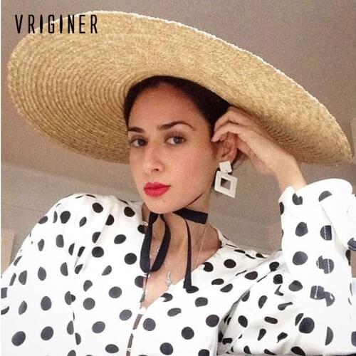 Elegant Natural 25cm Big Straw Hat With Lace Up Wide Brim Kentucky Derby Women Hat Ribbon Girl Summer Sun Protection Beach Hat