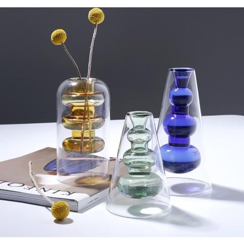 Nordic Creative Stained Glass Small Vase Decoration Creative Hydroponic Transparent Dry Flower Vase Home Living Room Decoration