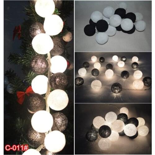 Mixed 20 Black & white cotton balls AC 110-220v powered String Lights Fairy, Decor party wedding patio xmas gift C-011