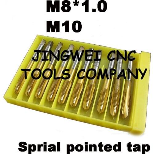 Spiral pointed machine tap 10pcs M10 M8*1.0 free shipping,hss machine tap with spiral fluted tap