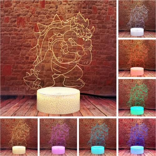 Luminous 3D Illusion LED Nightlight 7 Colors Change Lamp Super Bowser Anime action & toy figures Boys