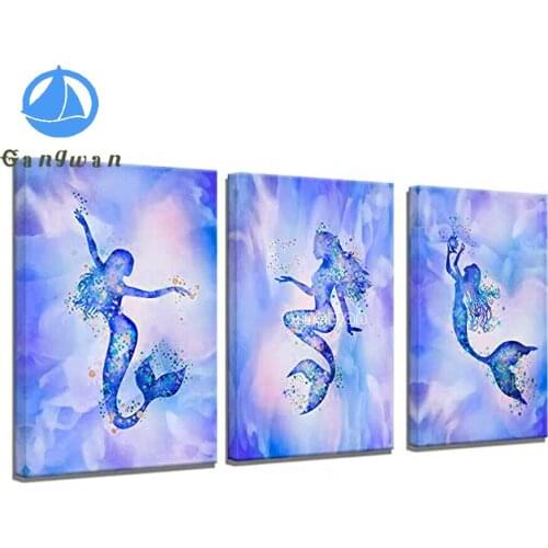 Triptych Bathroom decoration mermaid watercolor mermaid 5d diy diamond painting full drill Cross stitch mosaic girl handmade art