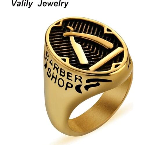 Valily barber shop decor Ring For Men Gold barber knife Ring Stainless Steel Punk Finger Ring Band Personality Jewelry anillo