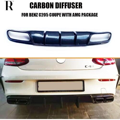C205 Carbon Fiber Rear Bumper Big Fin Diffuser for Benz W205 Coupe 2 Door C200 C220 C43 & C63 Amg 2015 - 2022