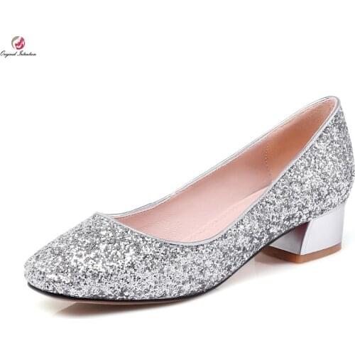 Original Intention New Gorgeous Women Pumps 2017 Nice Square Toe Square Heels Pumps Elegant Silver White Shoes Woman Size 3.5-13
