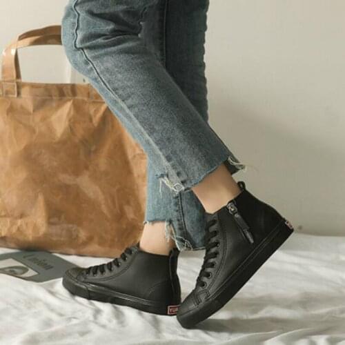 Spring Autumn New High Top Zipper Flats Korean Version Wild Breathable White Shoes Students Flat shoes Womens Shoes 2020