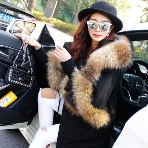 MAO MAO KONG Winter Raccoon Large Fur Collar hooded cloak coat Army Green Women Casual Flare Sleeve Cotton-padded Outerwear