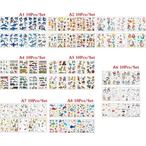 10Pcs Mermaid Glitter Bronzing Cartoon Kids Body Temporary Tattoos For Kids Mermaid Theme Birthday Party Decoration Supplies
