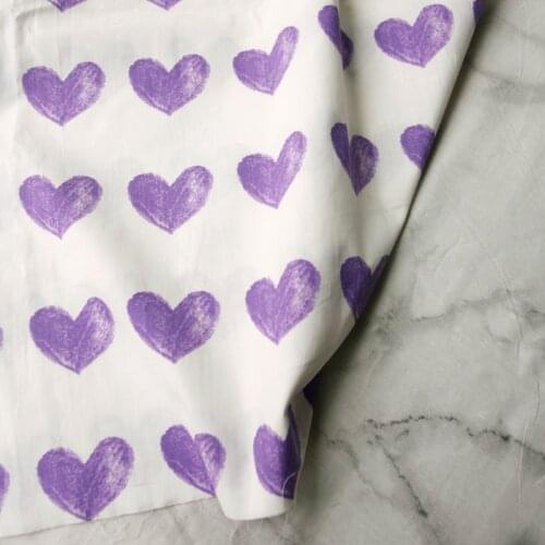 140x50cm Hand-Painted Crayon Wind Purple Love Pattern Poplin Cotton Fabric DIY Grils Dress Shirt Garment Material Sewing Cloth