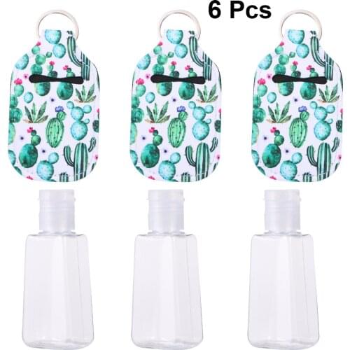 3 Set 30ml Travel Size Bottle and Keychain Holder with Cactus Prints Hand Sanitizer Bottles with Keychain Carriers for Soap Loti