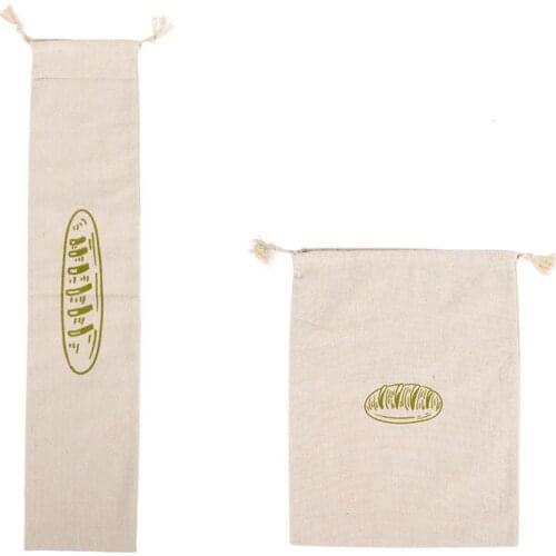 4Pcs Natural Linen Bread Bag Portable Baguette Drawstring Pouch Bagel Bun Storage Sack Home Kitchen Food Container Candy