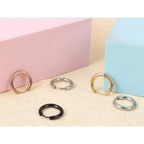 5Pcs Stainless Steel Hoop Earrings for Men Women Black Gold Silver Round Circle Earring Inner Diameter 12mm Simple Jewelry Decor