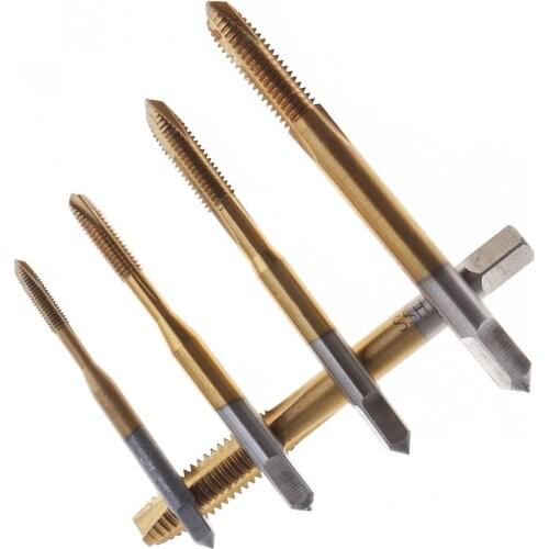 5pcs Titanium Tap and Die Set Metric Machine Drill Screw Thread Taps Hand Tools with M3-M8 Diameter and 3 Flute for Machine Use