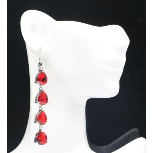 77x8mm SheCrown Stunning 12g Long Creatd Violet Tanzanite Pink Kunzite White CZ Gift For Sister 925 Silver Earrings