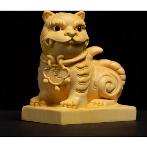 Boxwood 7cm Tiger Statue Living Room Lucky Small Animal Solid Wood Decoration Sculpture Crafts Zodiac Tiger Mascot home decor