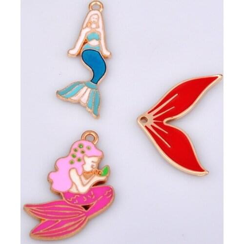 10pcs Alloy accessories enamel mermaid charms accessories necklace earrings fish tail mermaid pendants hand-made DIY materials