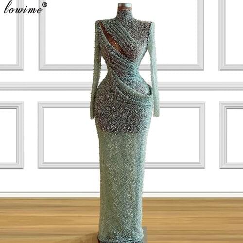 Arabic Plus Size Evening Dresses Formal High Neck Prom Dresses Evening Wear Muslim Robe De Soiree Women Party Gowns Coutures