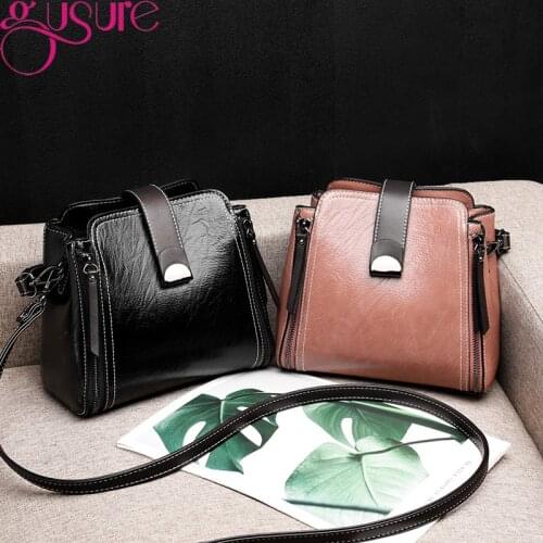 Gusure Brand Designer Women PU Leather Handbag and Purse Retro Shoulder Messenger Bag Lady Large Capacity Crossbody bucket bag