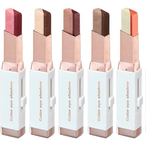 Lazy Two-color Glitters Eye shadow Stick Portable Lip balm Shape Gradient Beginner Eyeshadow Pearl Eye Makeup Set for Beauty