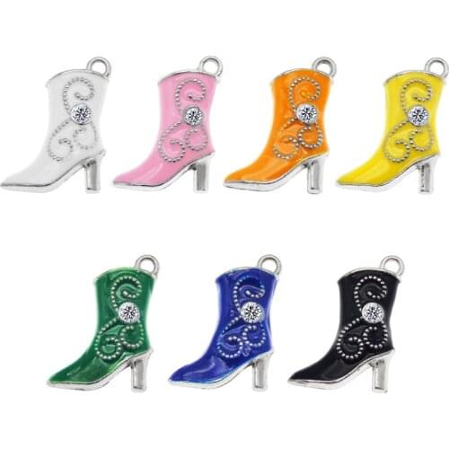 Julie Wang 2/7PCS Enamel High Heels Charms Alloy Small Shoes Boots Mixed Colors Pendant Bracelet Jewelry Making Accessory