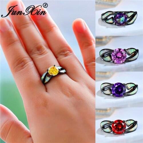 Fashion Yellow Pink Purple Red Stone Wedding Rings For Women Black Gold White Fire Opal Ring Promise Engagement Crystal Jewelry