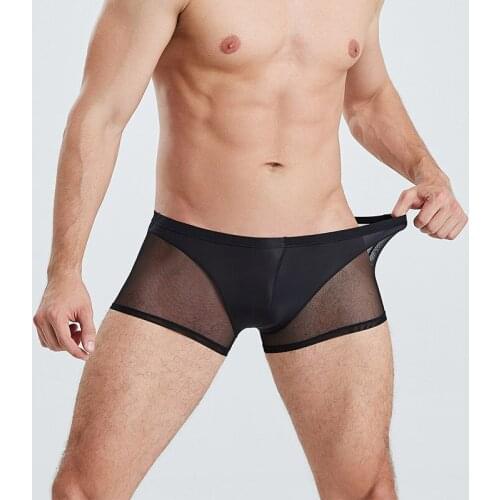 Mens Underwear Mens Ultra-thin Knitting Breathable Soft Mesh Transparent See-through Sexy Boxers