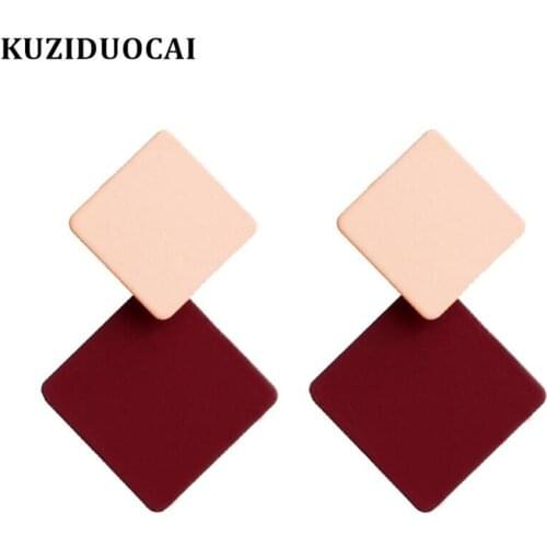 Kuziduocai New Fashion Jewelry Bohe Punk Metal Spray Paint Multiple Colors Geometric Square Statement Drop Earrings For Woman