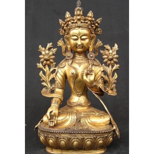 Wholesale factory 19" Tibet Buddhism Bronze Gilt Seat White Tara spirit Compassion Goddess Statue 25% off