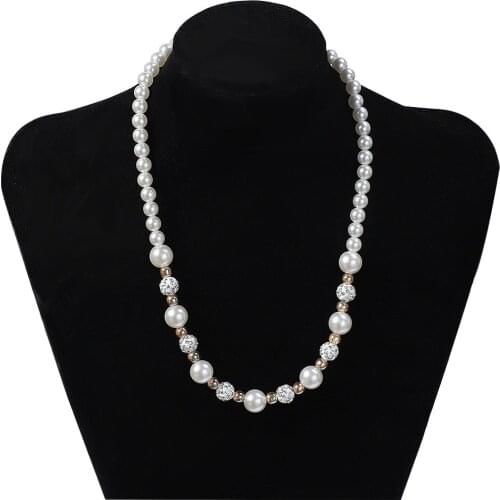 QianBei Man-made freshwater pearl Necklace 8-9mm round pearl Rhinestone Ball jewelry for women gift FREE SHIPPING