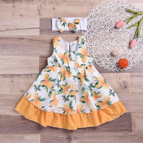 40# Children Baby Girls Dress Tropical Print Cake Dress + Hair Band Summer Outfits Clothes Floral Girl Dresses Детская Одежда