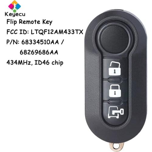 KEYECU Flip Remote Key - 3 Buttons 434MHz ID46 - FOB for Fiat 500 2012-2017 for Dodge Ram Promaster City 2015-2018 LTQF12AM433TX