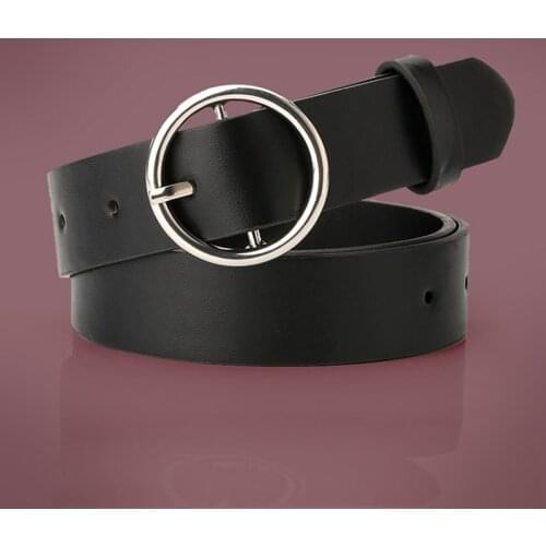 LISM Female Deduction Side Metal Button Buckle Jeans Wild Belts For Women Fashion Students Simple New Circle Pin Buckles Belt