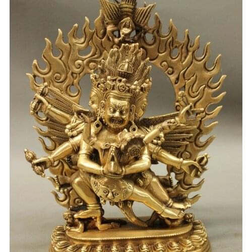 10" Tibet Brass Buddhism Mahakala Wrathful Heruka Vajrakilaya Buddha Statue