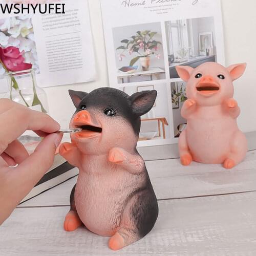 WSHYUFEI Child Resin Piggy Bank Home Supplies Children Toys Money Boxes Cartoon Pig Shaped Coins Storage Box Birthday Gift