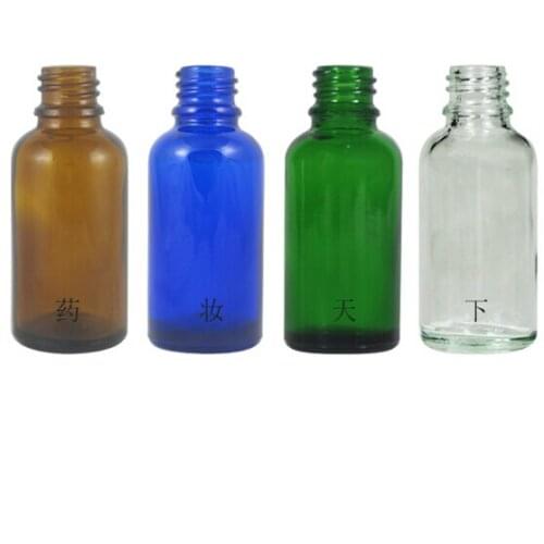 30ml 50pcs green/blue/brown/clear glass bottle essential oil serum liquid complex recovery pack skin care cosmetic packing