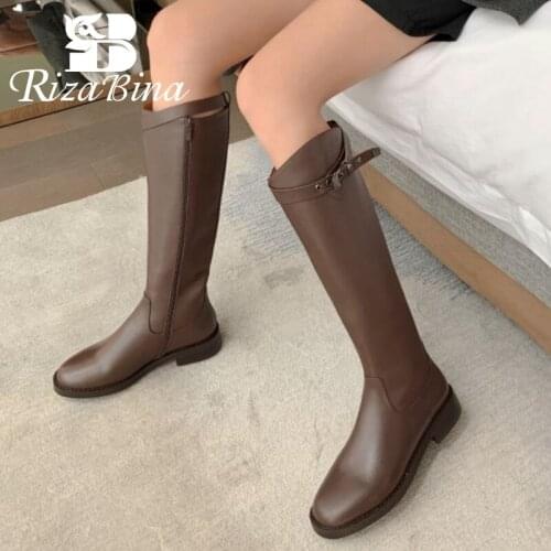 RIZABINA Size 33-43 Ladies Long Boots Real Leather Zipper Winter Shoes Women Fashion Cool Knee High Boots Women Footwear