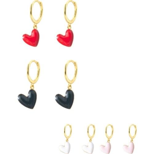 LOOXI Candy Color Red Pink Enamel Special Heart Charm Hoop Earring for Women Girls Colorful Enamel Earring Jewelry Pendientes
