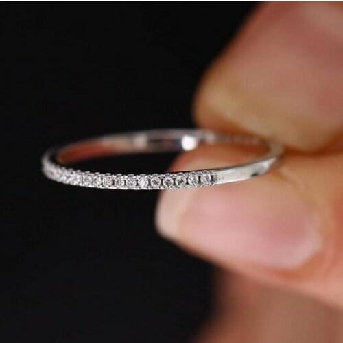 Simple Fashion Jewelry 925 Sterling Silver&Rose Gold Fill Single White Clear AAA Cubic Zirconia Promise Women Wedding Ring