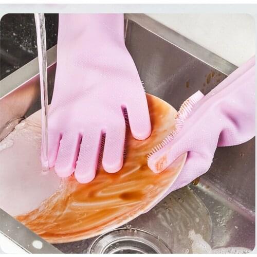 1 Pair/3 Pair Silicone Dishwashing Gloves Multifunctional Rubber Dish Wash Scrub Gloves for Car Kitchen Bathroom Cleaning