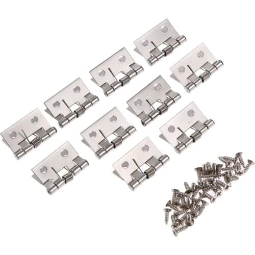 10pcs Spring Hinges Stainless Steel Butt Hinge w/screws Silver White 4 Holes Cabinet Drawer Door Jewelry Wood Box Decor 26*31MM